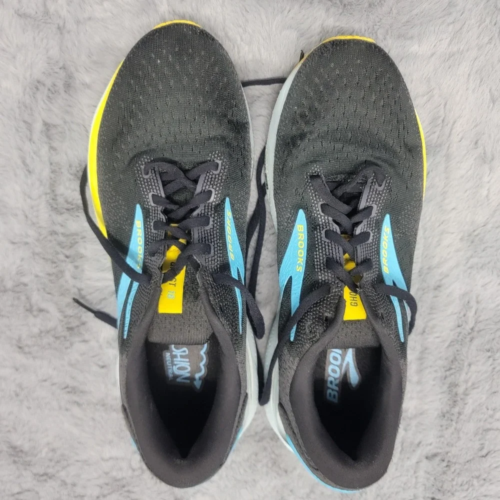 Brooks Ghost 16 Shoes Mens 10 Black Blue Yellow‎ Road Running Sneakers